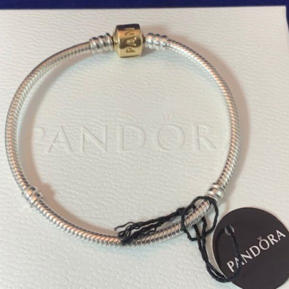 NWOT Pandora 925 and 14K Yellow Gold Signature Clasp Bracelet 8.3"/21cm RETIRED - Picture 2 of 7